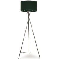 ValueLights Camden Polished Chrome Tripod Floor Lamp with Forest Green Drum Shade in Bottle Green