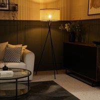 ValueLights Camden Black Tripod Floor Lamp with Cane with Black Trim Lamp Shade in Natural