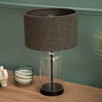 ValueLights Jessy Black Glass Table Lamp With Charcoal Boucle Shade