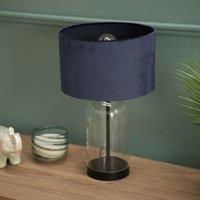 ValueLights Jessy Black Glass Table Lamp With Navy Blue Velvet Shade