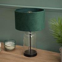 ValueLights Jessy Black Glass Table Lamp With Forest Green Velvet Shade