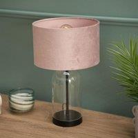 ValueLights Jessy Black Glass Table Lamp With Blush Pink Velvet Shade