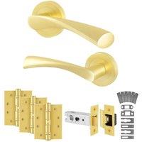 AFIT Satin Brass Fire Door Handles Round Rose Latch Hinges 1 Pair Novi in Gold | Size: 150mm x 150mm