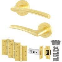 AFIT Satin Brass Fire Door Handles Round Rose Latch Hinges 1 Pair Boston in Gold | Size: 150mm x 150mm