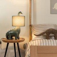 ValueLights Kids Green Dinosaur Bedside Table Lamp with Drum Fabric Shade in Dark Green