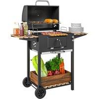 Rolipo Charcoal BBQ Smoker with Adjustable Pan Shelves Wheels in Black