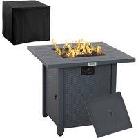 Rolipo 40, 000 BTU Rattan Gas Fire Pit Table Lava Rocks Grey