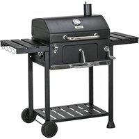 Rolipo Adjustable Charcoal Pan BBQ with Thermometer Warming Rack in Black