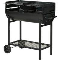 Rolipo Steel 2-Grill Charcoal BBQ with Wheels Black