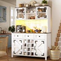 Rolipo Tall White Kitchen Cabinet With LED & Power Outlets