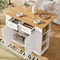 Rolipo Kitchen Island on Wheels with Foldable Worktop & 2 Drawers - White