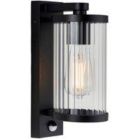 Netlighting Newcombe Outdoor Modern Wall Lamp Matt Black & Clear Ribbed Glass E27