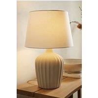 ValueLights Serena Natural Tapered Linen Lamp Shade Ribbed Ceramic Stonewear Table Lamp in Beige
