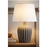 ValueLights Serena Natural Tapered Linen Lamp Shade Ribbed Ceramic Stonewear Table Lamp in Grey
