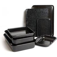 MasterClass 7pc Vitreous Enamel Non-Stick Cookware Set with 3x Roasting Pans & 4x Baking Trays in Black