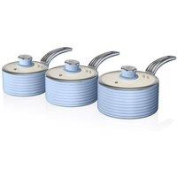 Swan Retro 3 Piece Saucepan Set in Blue