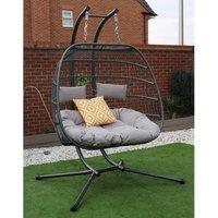 Furniture Maxi Bradway Hanging Rope Swing Egg Chair With Cushions & Rain Cover in Grey