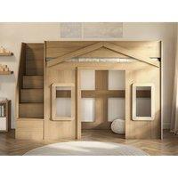 Flair Nixon Playhouse High Sleeper with Storage in Brown | Size: Single