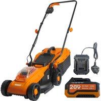 Lazy Tools Cordless Lawnmower 330mm, 3 Heights, 30L Box & 4.0Ah Battery & Charger in Orange