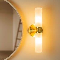 ValueLights Canya Pair of Brushed Gold IP44 Up Down 2 Way Frosted Reeded Glass Wall Lights