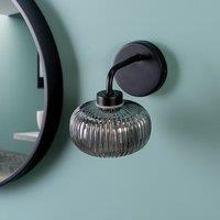 ValueLights Amaia Pair of Black IP44 Single Smoked Ribbed Glass Wall Lights with LED Bulbs
