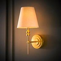 ValueLights Maggie Candlestick Wall Light with Linen Tapered Lamp Shade with Bulb in Gold