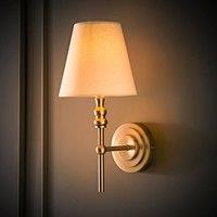 ValueLights Maggie Candlestick Wall Light with Linen Tapered Lamp Shade with Bulb in Silver