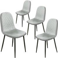 Alivio Set of 4 Velvet Dining Chairs with Quilted Backrest & Metal Legs, Modern Upholstered Dining Seating in Grey