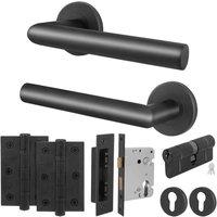 AFIT Matt Black Lever on Rose Euro Lock, Hinge Kit, Double Cylinder | Size: 150mm x 150mm