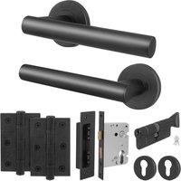 AFIT Matt Black T-Bar Lever on Rose Euro Lock, Hinge Kit, Thumbturn | Size: 150mm x 150mm