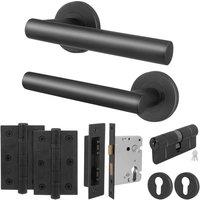 AFIT Matt Black T-Bar Lever on Rose Euro Lock, Hinge Kit, Double Cylinder | Size: 150mm x 150mm