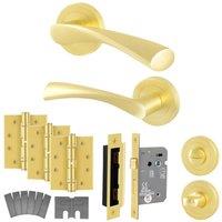 AFIT Satin Brass Bathroom Fire Door Handles Rose WC Lock Hinges Novi in Gold | Size: 150mm x 150mm