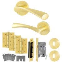 AFIT Satin Brass Fire Door Handles Rose Sashlock Hinges 1 Pair Novi in Gold | Size: 150mm x 150mm