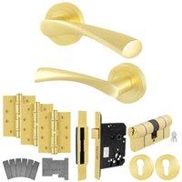 AFIT Satin Brass Fire Door Handle Euro Lock Double Cylinder Novi in Gold | Size: 150mm x 150mm