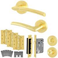 AFIT Satin Brass Bathroom Fire Door Handles Rose WC Lock Hinges Boston in Gold | Size: 150mm x 150mm