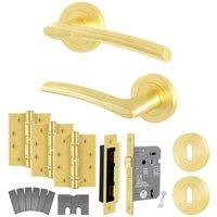 AFIT Satin Brass Fire Door Handles Rose Sashlock Hinges 1 Pair Boston in Gold | Size: 150mm x 150mm