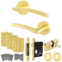AFIT Satin Brass Fire Door Handle Euro Lock Thumbturn Cylinder Boston in Gold | Size: 150mm x 150mm