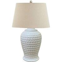 KDMD Woven Ceramic Table Lamp with Linen Shade - Modern Coastal Decor in White
