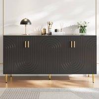 Rolipo Modern Black Sideboard 152cm with Wave Design & Gold Accents