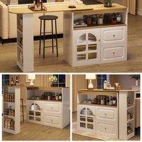 Rolipo White Rotating Sideboard with 2 Drawers & Curved Glass Cabinet
