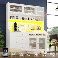 Rolipo Modern White Highboard Cabinet with LED Lights & Wine Rack