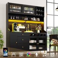 Rolipo Black Highboard Storage Cabinet with LED Lights & Wine Rack