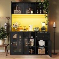 Rolipo Tall Kitchen Cabinet Buffet Sideboard with Smart LED in Black