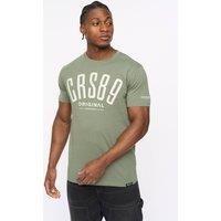 Crosshatch Men's Hallfell Crew Neck Cotton T-Shirt with Puff Print Logo in Olive | Size: Large