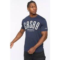Crosshatch Men's Hallfell Crew Neck Cotton T-Shirt with Puff Print Logo in Navy | Size: Medium