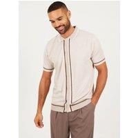 Brave Soul Men's Knitted Short Sleeve Shirt in Beige | Size: 2XL