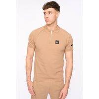 Duck&Cover Men's Topfield Modern Zip Polo with Raglan Sleeves in Stone | Size: XL