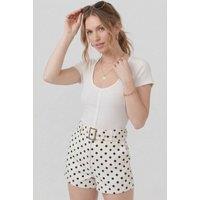 STYLEWISE Women's Polka Dot Belted Shorts - Elasticated Waist in White | Size: 8