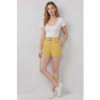 STYLEWISE Women's Polka Dot Belted Shorts - Elasticated Waist in Yellow | Size: 8