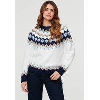 Izabel London Women's Fairisle Print Long Sleeve Jumper in White | Size: 12